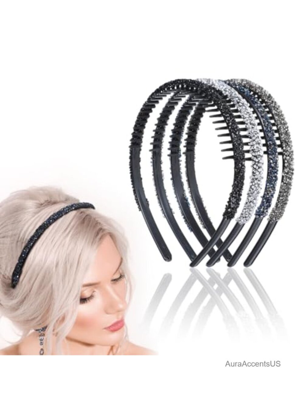4 Pc Rhinestone Headband Set Plastic Non Slip Hair Accessories